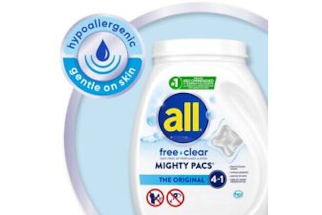 all Mighty Pacs Laundry Detergent Pacs, Free Clear for Sensitive Skin, 60 Count