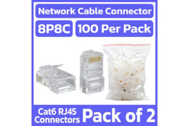 200 Pack RJ45 Modular Plugs 8P8C Cat6 Cat 6 LAN Ethernet Cable Connector Plug