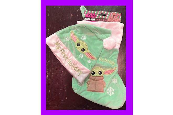 🌴 Star Ward Baby Yoda MY 1ST HOLIDAY Hat Stocking Green Plush & Embroidery NEW