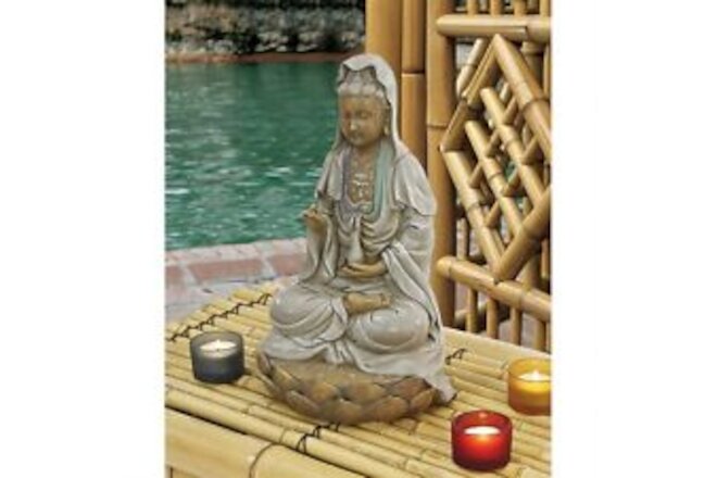 Quan Yin Buddha Sitting on a Lotus Statue, Guanyin, Kwan, Asian Bodhisattva Deco