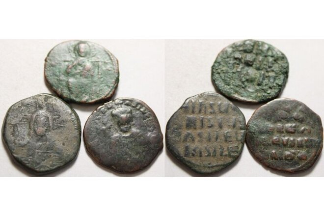 Lot 3 Genuine ancient BYZANTINE coins follis Constantine X/Nicephorus II Phocas