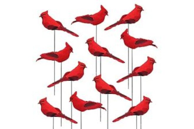 Cardinal Floral Picks - 5"W Red Cardinals on 7" Metal Poles - Set of 12 Birds...