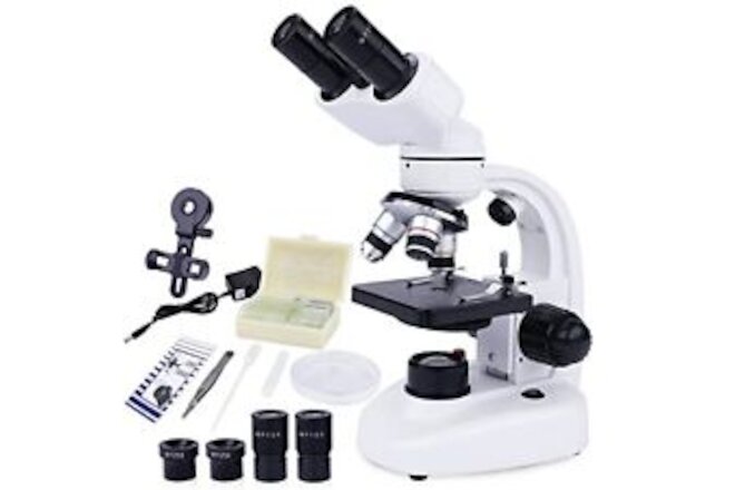 40X-1000X Binocular Microscope for Adults with Microscope Slides Phone Holder