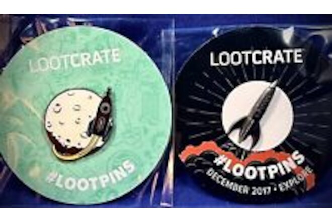 LOOTCRATE Rocket & Moon Space Ship & Rocket Ship Lapel Pins TWO PACK!