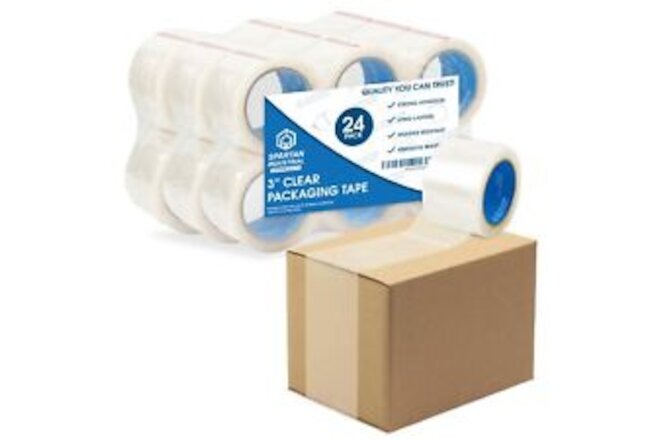- 3" X 60 yd Clear Packing Tape Rolls - 24 of Wide Heavy Duty Tape for Packin...