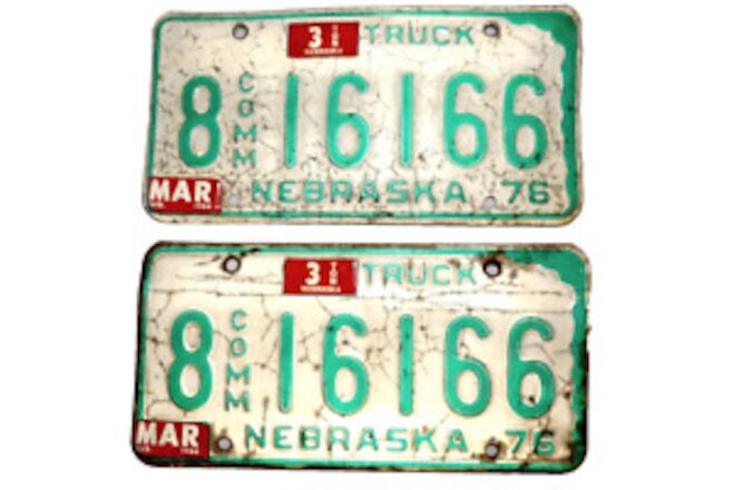 USA License Vintage Plate 2 Pair Set 1976 76 Nebraska Comm Truck 8-16166