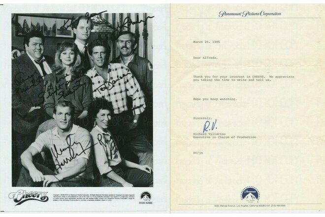 Cast of Cheers Original 8 X 10 B & W Paramount Press Photo + Letter-1985-#104