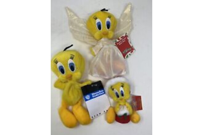 (3) Lot Warner Bros. Studio Tweety Bird Bean Bag Plush w/Tags  5-8” Angel Santa