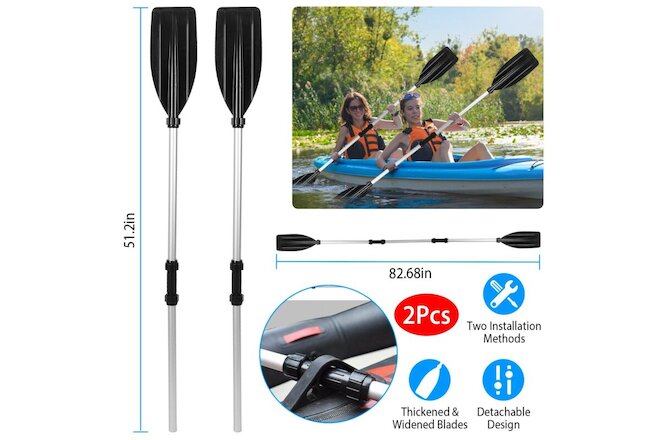 2Pcs Kayak Paddles Aluminum Alloy Detachable Canoe Paddle Boat Oars 82.68inch