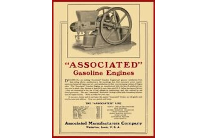 1915 Associated Gas Engine, Chore Boy Line NEW Metal Sign: Waterloo, Iowa, 9x12"