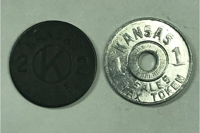 Set of two Kansas Sales Tax 1 & 2 Mill Tokens - Free Shipping