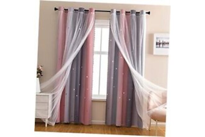 Dream Star Blackout Curtains for Kids Rooms Girl W52×L84× 1P Pink Grey