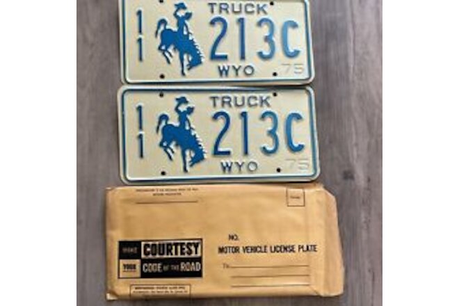 1975 NOS Wyoming TRUCK Cowboy & Horse License Plate Plates PAIR / SET #213C