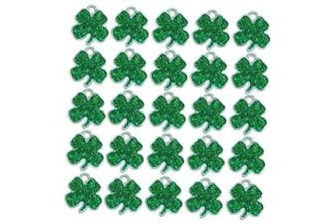 25 Pack Four Leaf Clover Assorted Enamel Charm Pendant Lucky Green Sequins