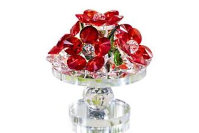 Handcrafted Red Crystal Flowers with Rotating Base Fengshui Home Decor Figuri...