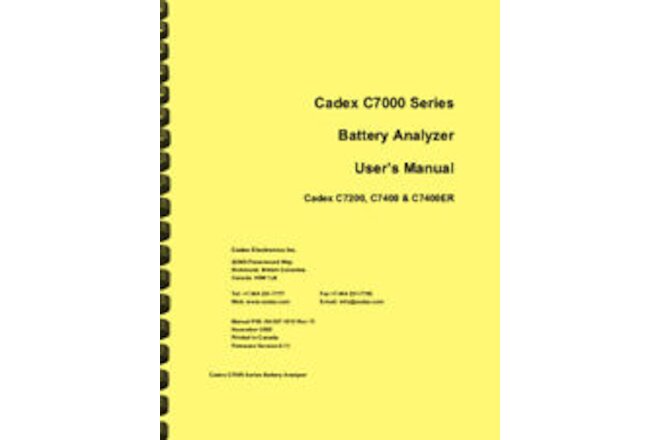Cadex Battery C7200 C7400 C7400ER Analyzer User's Manual