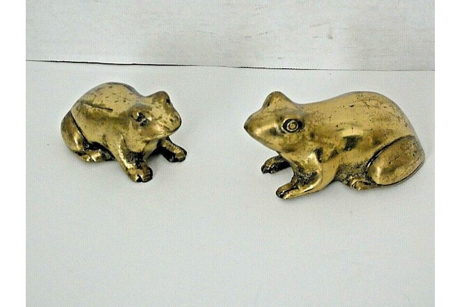Vintage Set of Two Brass Frogs Figurines 3.5", 3.25" Mid Century