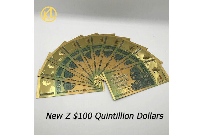 10 pcs/lot  Zimbabwe100 Quintillion Dollars Gold Banknotes for collection