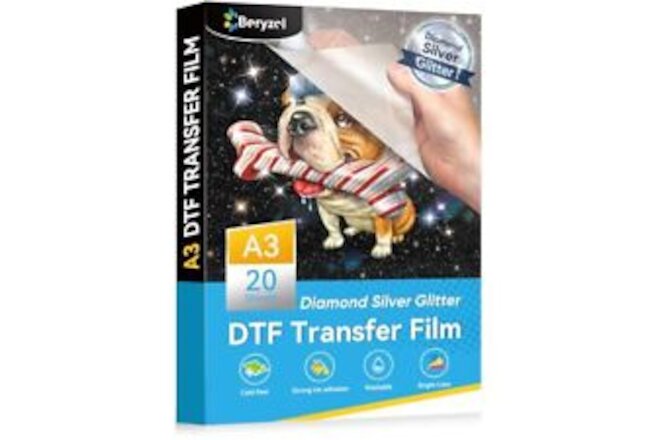 Beryzol DTF Silver Glitter Film Glitter Transfer Film A3 20 Sheets 11.7" x 16...