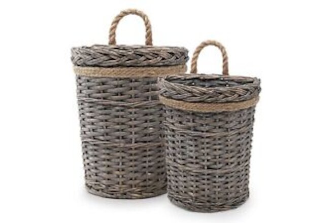 2 Packs Woven Wicker Hanging Baskets, Rustic Farmhouse Hanging Wall Basket De...