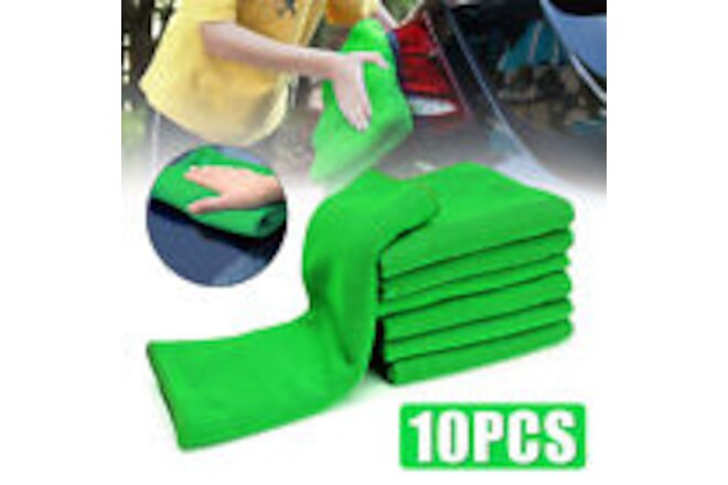 10pcs Green Microfiber Towel Car Cleaning Wash Drying Detailing Cloth No Scratch