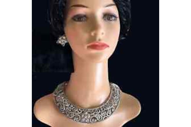 Vintage Givenchy Silver Filigree Torque Necklace-Earrings-Bracelet Parure Set