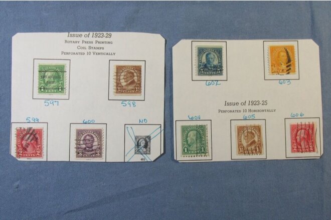 NINE US COIL Postage STAMPS from 1920s ~ Scott 597 598 599 600 & 602 through 606