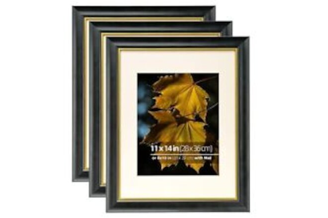 11x14 in Wood Black Gold 2 Tone Vintage Retro Gallery Picture Frame, Museum G...
