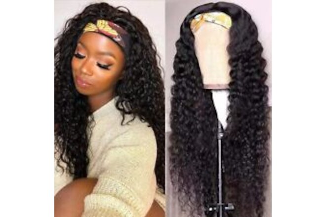 Deep Wave Headband Wigs Human Hair for Black Women 150% Density Brazilian Vir...