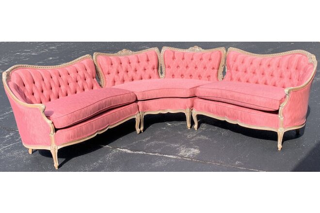 Circa 1960s French-Style Hollywood Regency Button Tufted 3-pc Sectional Settee