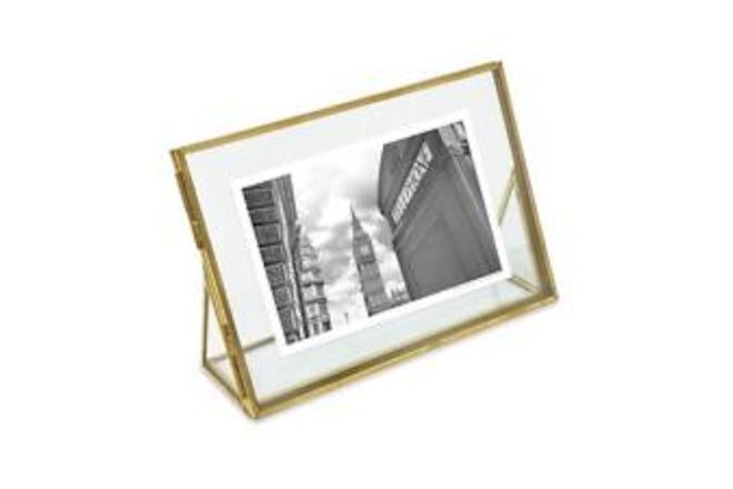 Isaac Jacobs 6x4, Antique Gold, Vintage Style Brass & Glass, Floating Photo F...