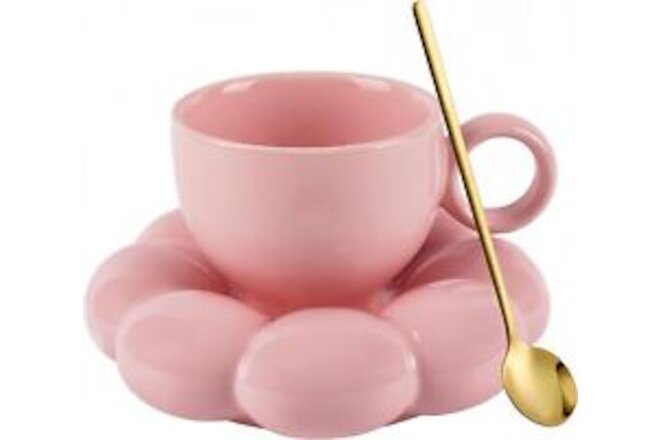 Ceramic Cloud Mug Coffee with Sunflower Coaster- Flower Cups Novelty Pink