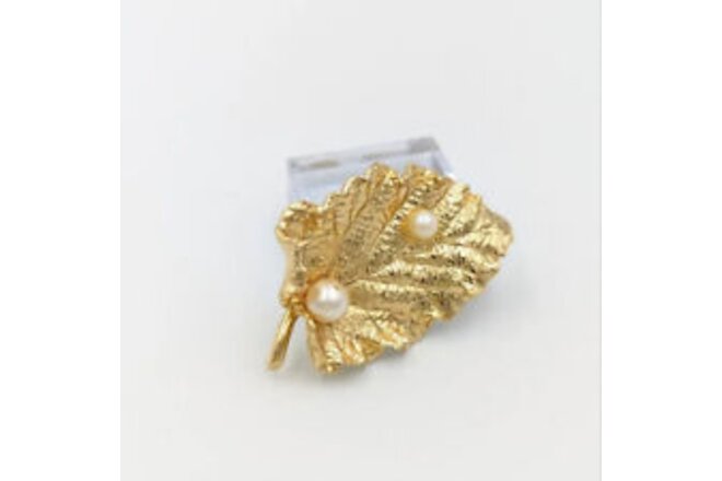 Kreisler 1950's Brooch Vintage Pin Rare Signed Gold Tone Leaf Pearl Design USA