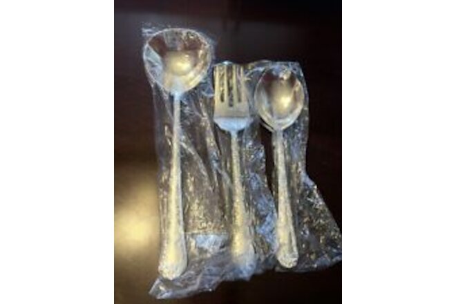3 Wm Rogers & Son Enchanted Rose Serving Pieces Spoons Meat Fork New Flatware