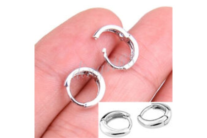 925 Sterling Silver Tarnish-Free 0.37" Small 3mm Wide Huggie Hoop Earrings B774