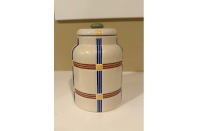 NEW Longaberger Pottery 8” Multi Plaid Mixed Harvest Canister w/Lid
