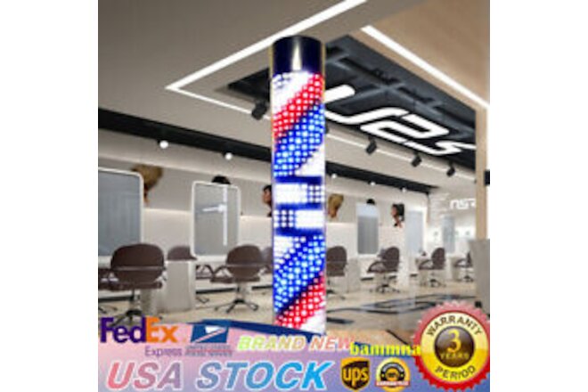 Red White Blue Barber Shop Pole Rotating LED Stripes Wall Light Hair Salon Sign