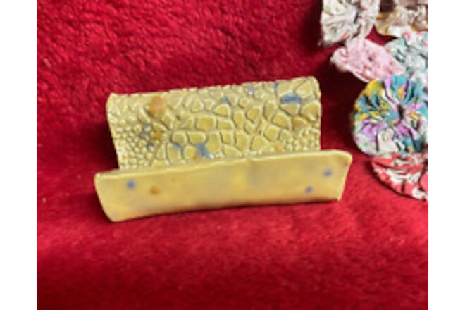 Handmade Pottery Snakeskin Texture Business Card Holder Seafoam Gray Speckles