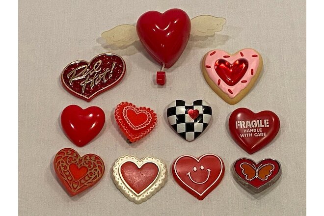 Lot of 11 Different Hallmark Valentine's Day Heart Pins 1980's 1990's