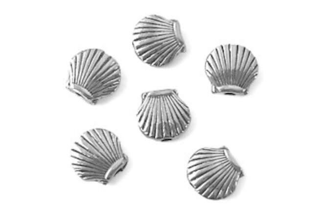 50 pcs Shell Spacer Beads Silver 2 Sided Ocean Clam Scallop Bead Findings 9x8mm