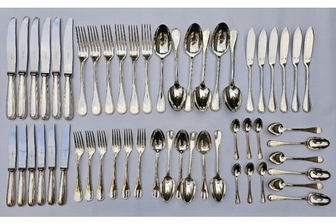 CHRISTOFLE PERLES SILVERPLATE FLATWARE SET FOR SIX 54 PIECES