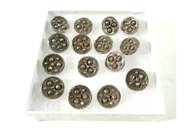 Lot Of 15 Antique Victorian Marcasite 5/8" Buttons Unmarked Metal Shank VFINE