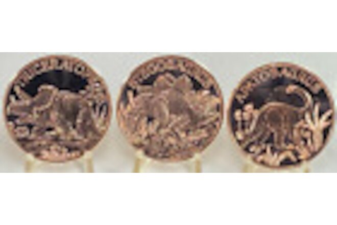Copper Coins * Herbivore Dinosaur Set * 3 Piece Lot * Fine .999 Bullion Rounds
