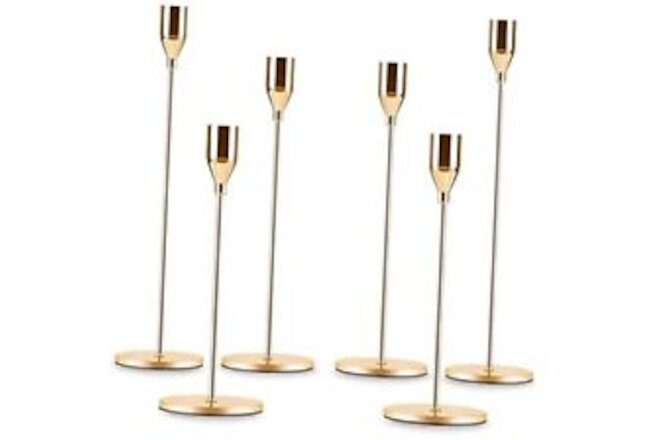 Gold Taper Candle Holder Set of 6, Brass Gold Tall French Gold-6 Packs