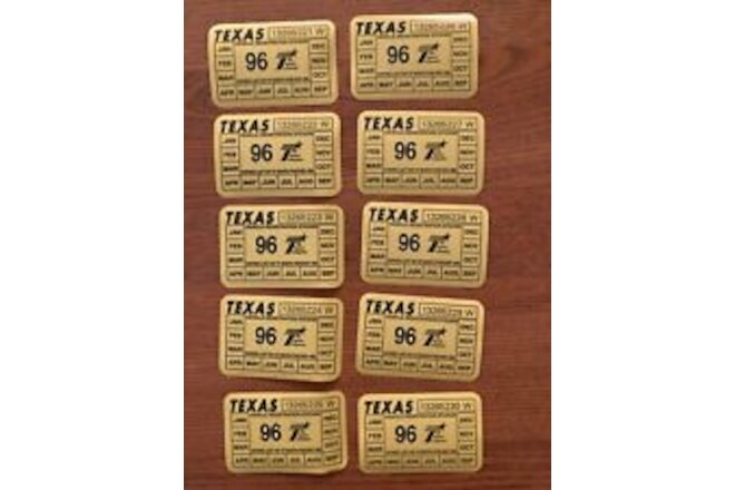 TEXAS 10 NEW 1996 Windshield Vehicle Registration/License Plate Stickers Man Cav