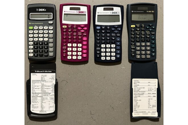 Texas Instruments Calculators LOT of 6 - TI-30XIIS Black & Blue & Pink & TI-30Xa