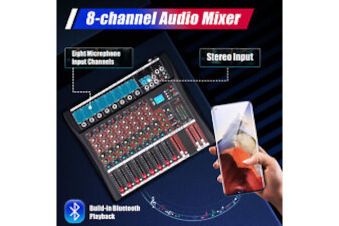 Pro 8 Channel Bluetooth Studio Audio Mixer Live Sound Mixing Console w/USB