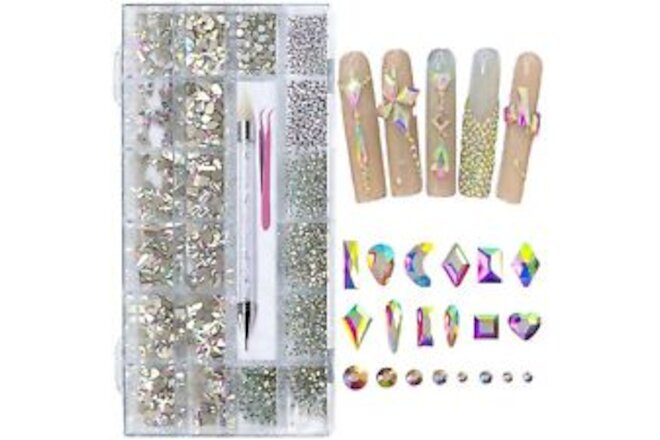 AMLAVIFISH 6080PCS AB Rhinestones for Nails Nail Gems with Special-Shaped Dia...