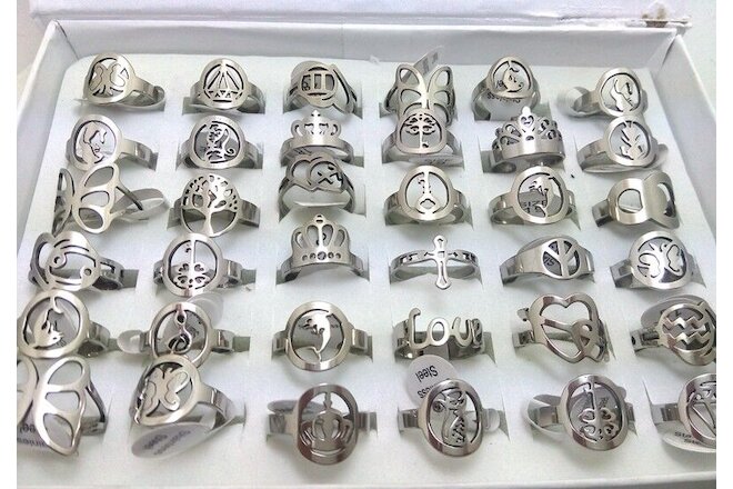 Bulk lot 100x men women lovely stainless steel ring Love Butterfly Crown Rings