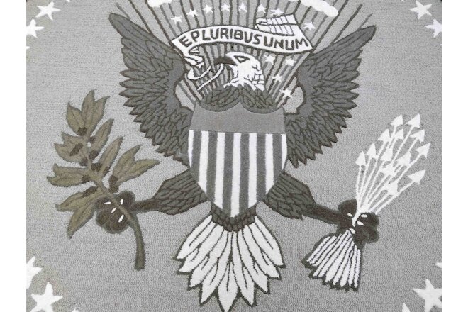 US Logo Flag 6'x6' Grey Eagle Pluribus President Style Hand Tufted 100% Wool Rug